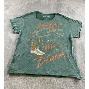 Johnny Cash Mens The Man In Black Graphic T-Shirt Green Mineral Wash Large